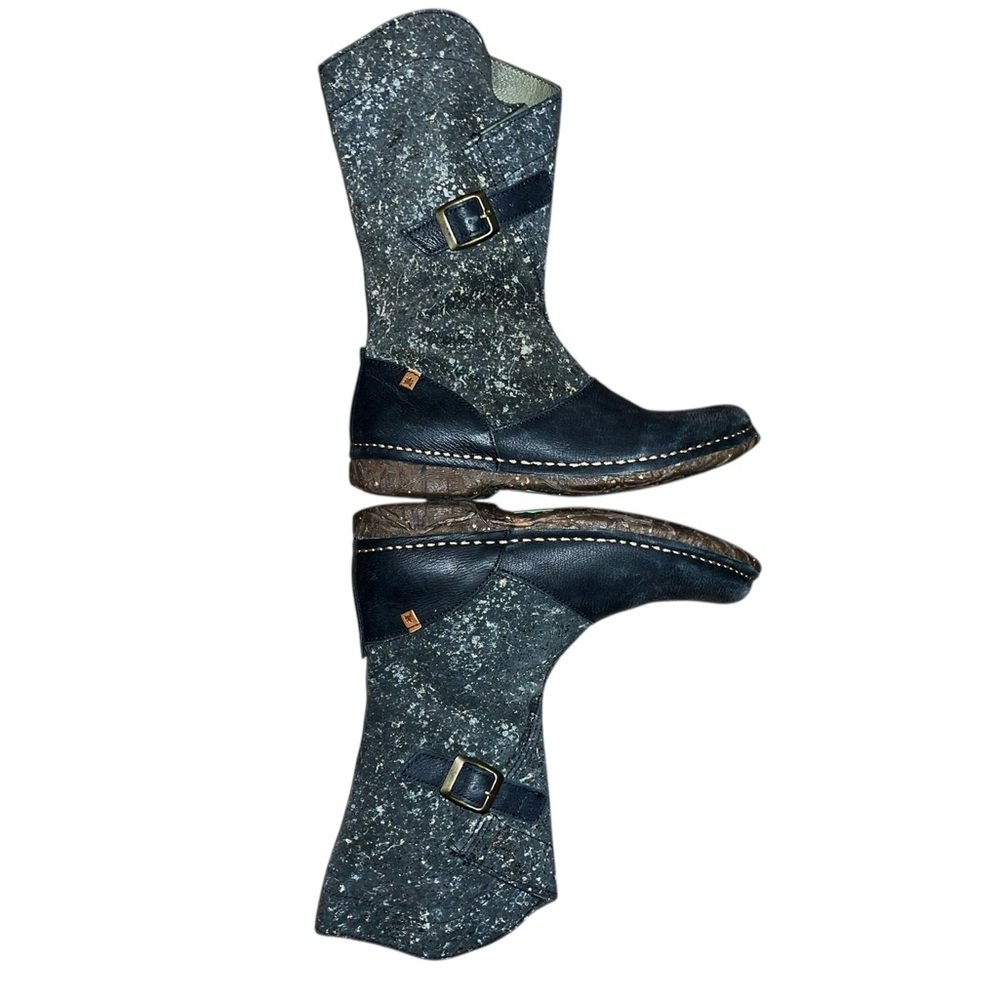 El Naturalista Leather Boots N916 Black White Angkor Mid Calf Zip Boots Size 37 - Picture 2 of 8